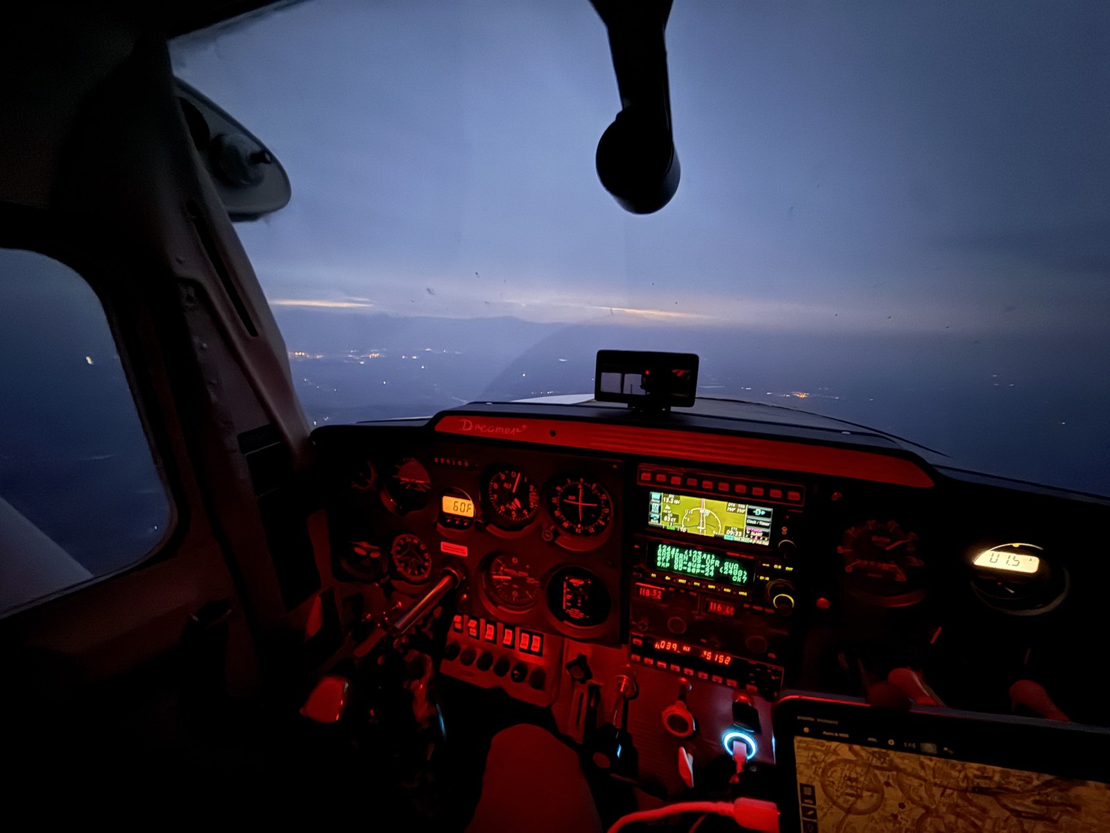 Cessna 150 cockpit at night